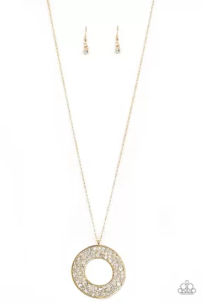 Bad HEIR Day Gold and White Rhinestone Necklace - Paparazzi Accessories