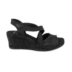 Black Shimmery Textile Wedge Espadrille for Women - Sol-SBK