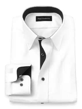 Comfort Stretch Non-Iron Solid Dress Shirt With Contrast Trim - White/black