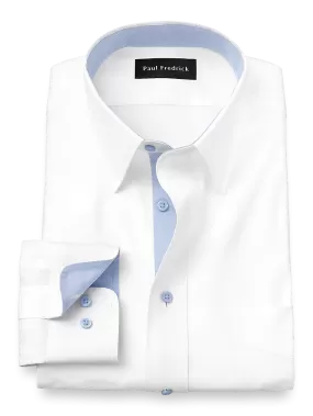 Comfort Stretch Non-Iron Solid Dress Shirt With Contrast Trim - White/blue