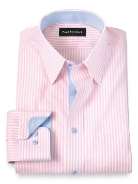 Comfort Stretch Non-Iron Stripe Dress Shirt With Contrast Trim - Pink