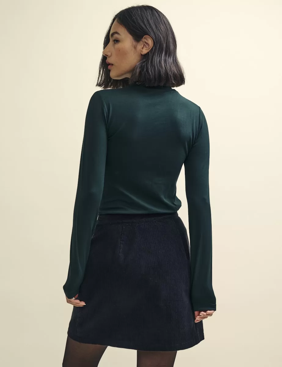 Green Funnel Neck Long Sleeve Jersey Top