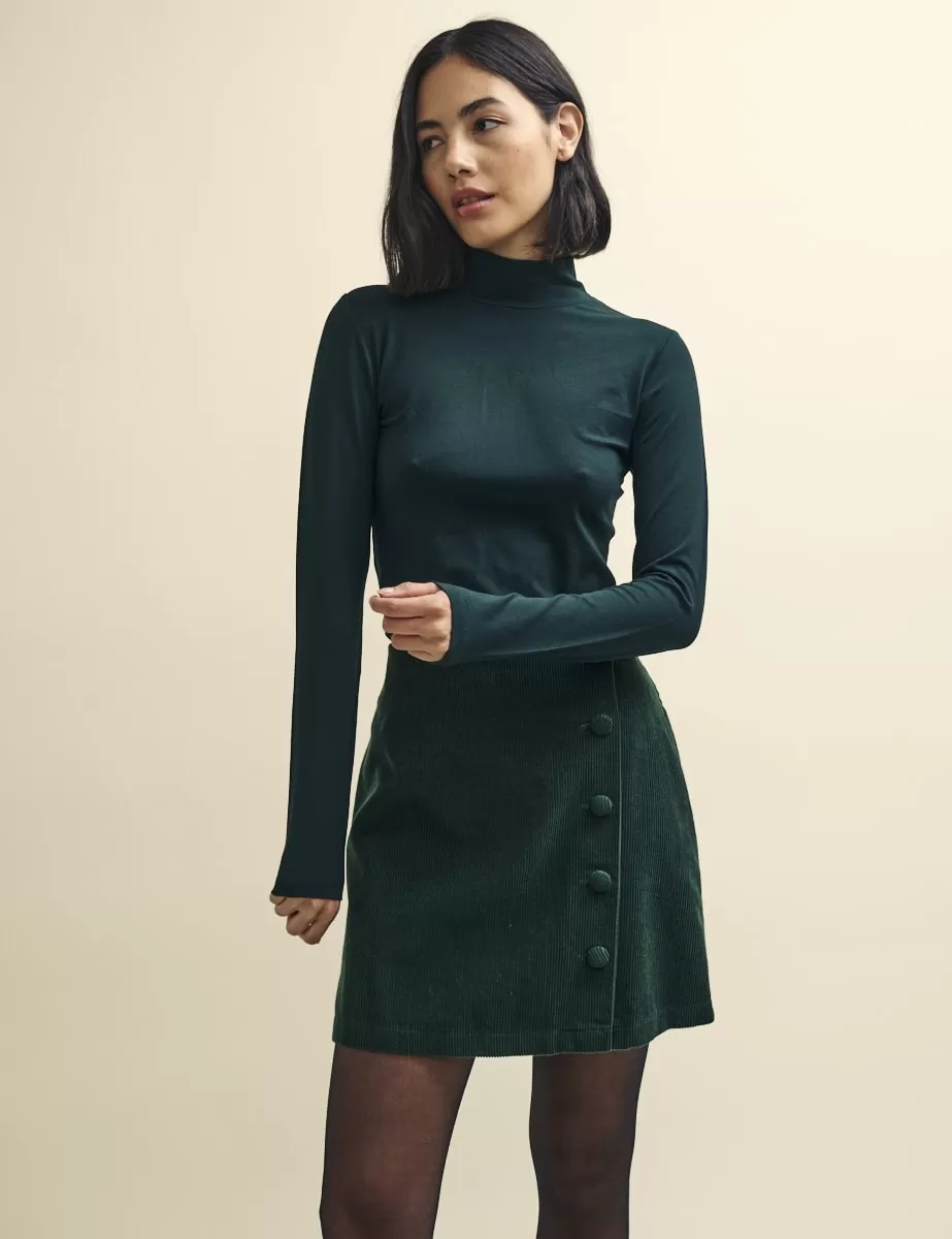 Green Funnel Neck Long Sleeve Jersey Top