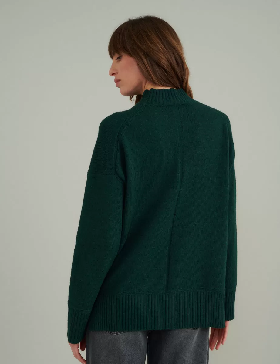 Green Funnel Neck Longline Knitted Jumper