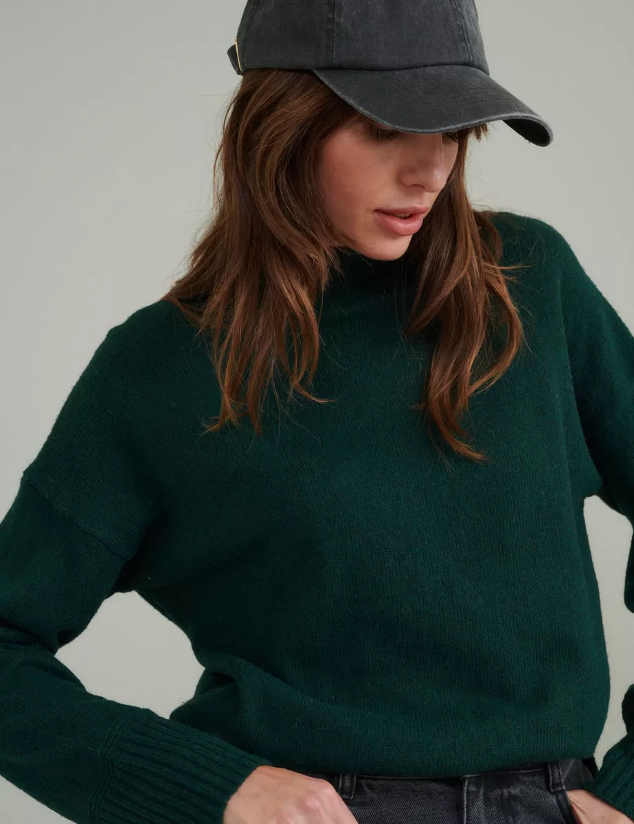 Green Funnel Neck Longline Knitted Jumper