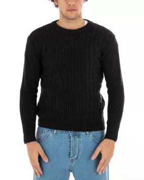 Maglioncino Uomo Girocollo Maglia Inglese Basic Con Trecce Nero GIOSAL-M2425A