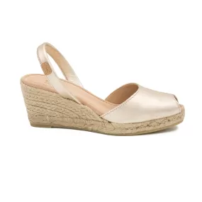 Metallic Open Toe Leather Menorcan Espadrille For Women - Frida Montada 2006H Metallic