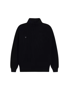 Recycled Cashmere Funnel-Neck Sweater—black