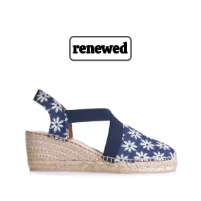 Renewed Denim Embroidered Wedge Espadrille for Women - Terra-GR