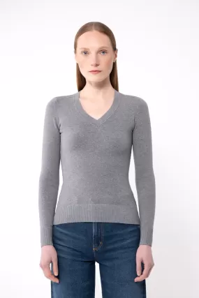 Slate Grey Peachskin Long Sleeve V Neck