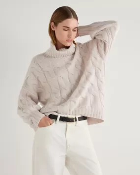 Women's Hana Chunky Cable Turtle Neck Cashmere Sweater Frost White